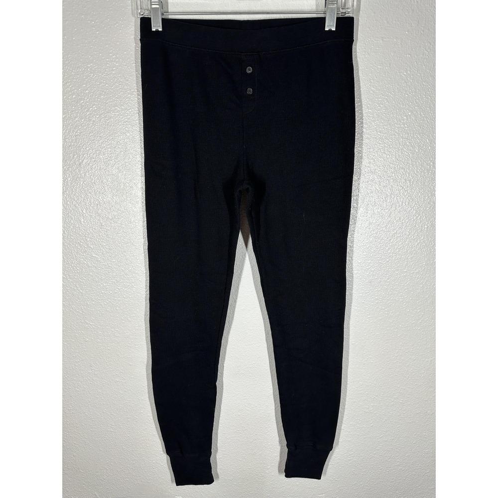 Old Navy Thermal Pants Mens Medium Black Waffle Knit Button Fly Base Layer